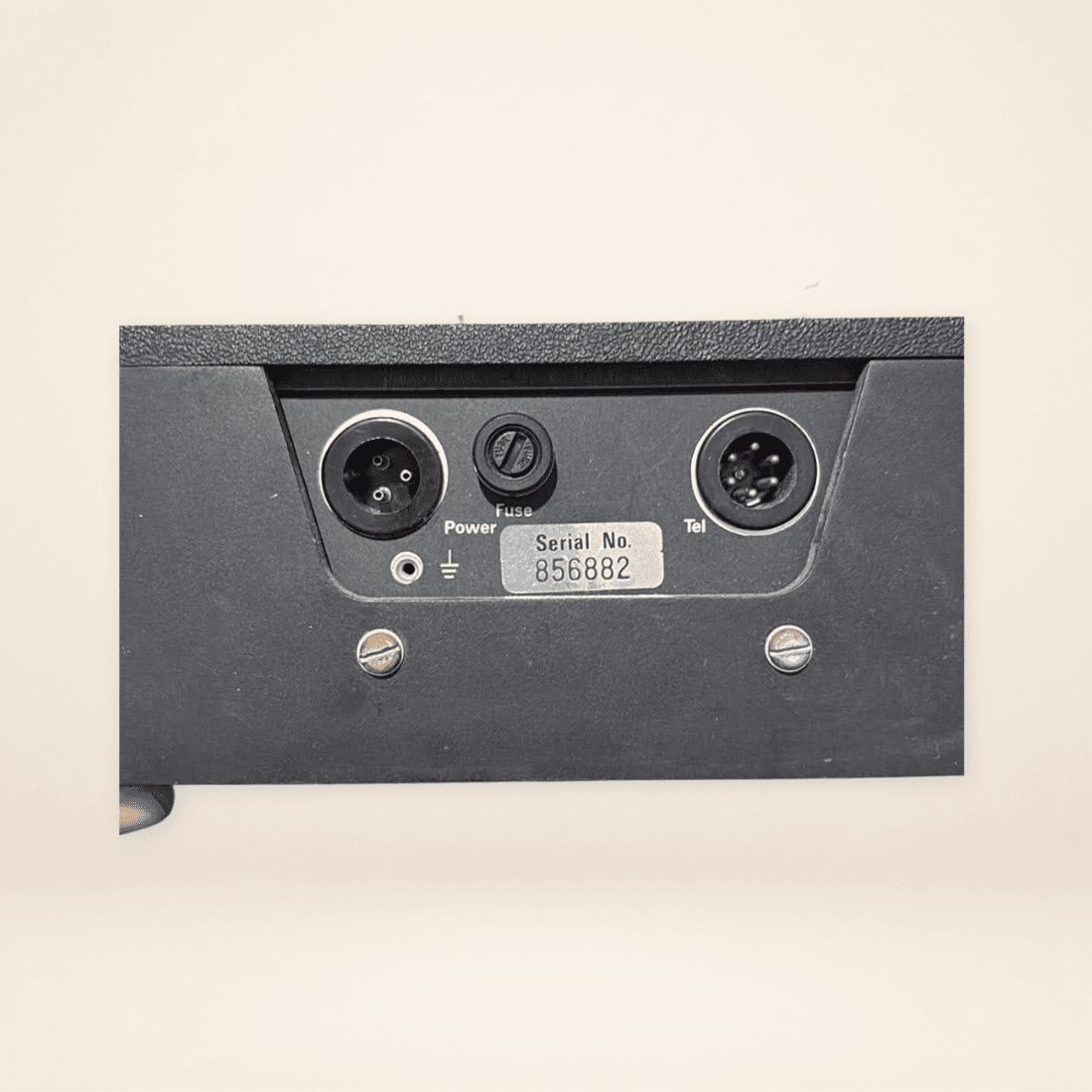 Rear connections and serial number 856882 on Ansafone 6A answering machine