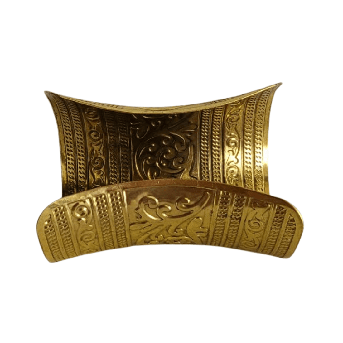 Open back of the gold-tone cuff bracelet, showing the inner surface and separated ends
