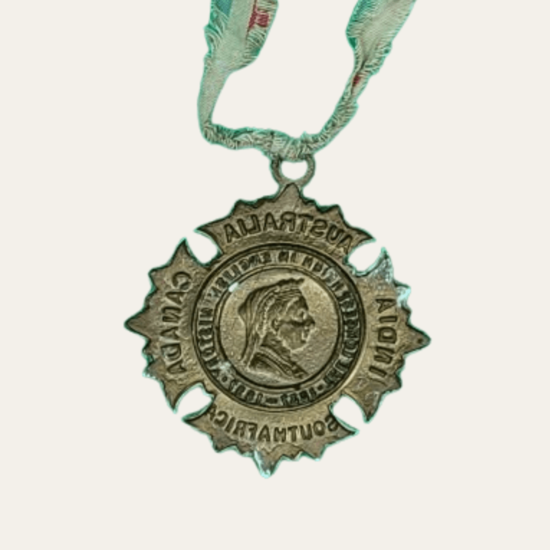 Reverse of Queen Victoria Diamond Jubilee medal 1897 with faded ribbon