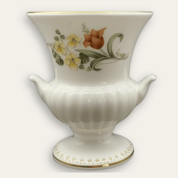 Vintage Wedgwood Mirabelle vase with yellow and orange floral decoration, front view