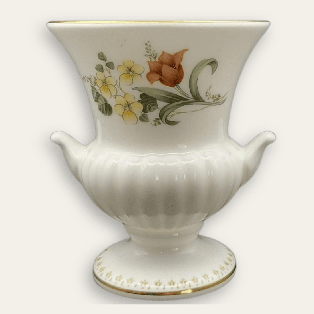 Vintage Wedgwood Mirabelle vase with yellow and orange floral decoration, front view