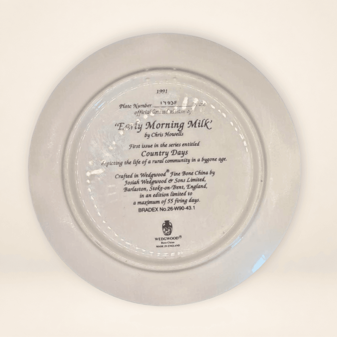 Reverse of the Wedgwood bone china wall plate with Country Days series details